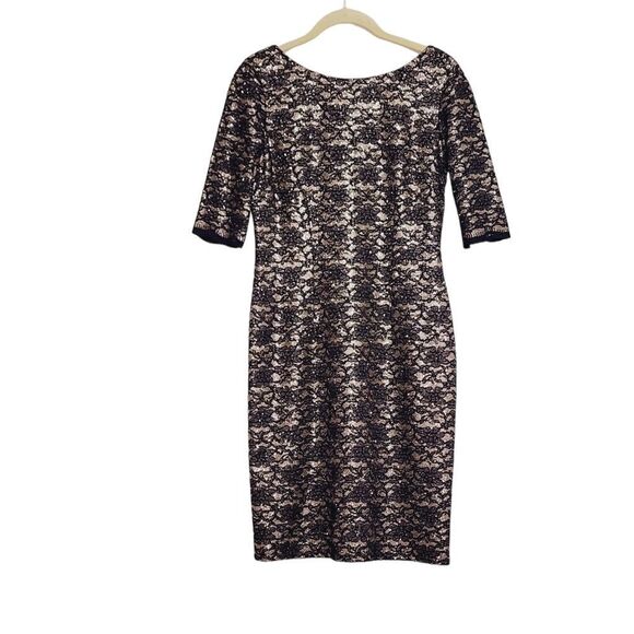 Eliza J dress midi black floral lace  metallic gold holiday occasion reception 6 - Picture 1 of 5